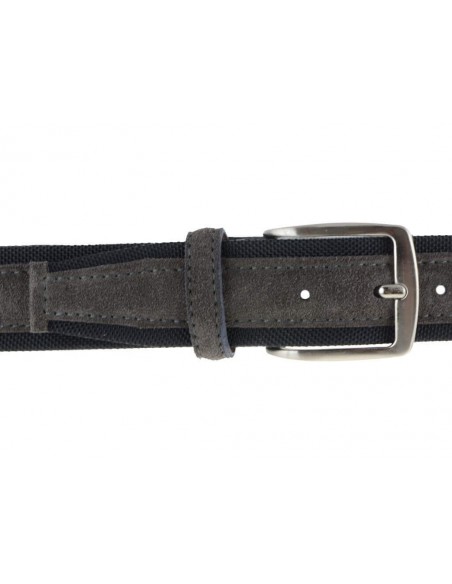 Cintura uomo tela e camoscio da 4 cm artigianale grigio scuro e nero