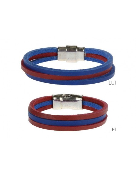 Bracciale in cuoio bicolore rosso e blu