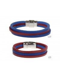 Bracciale in cuoio bicolore rosso e blu