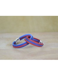 Bracciale in cuoio bicolore rosso e blu