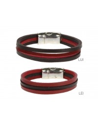 Bracciale in cuoio bicolore marrone e rosso