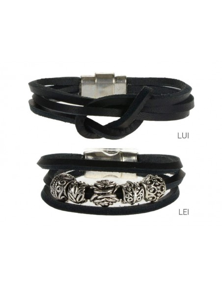 Bracciale in cuoio nero con charms