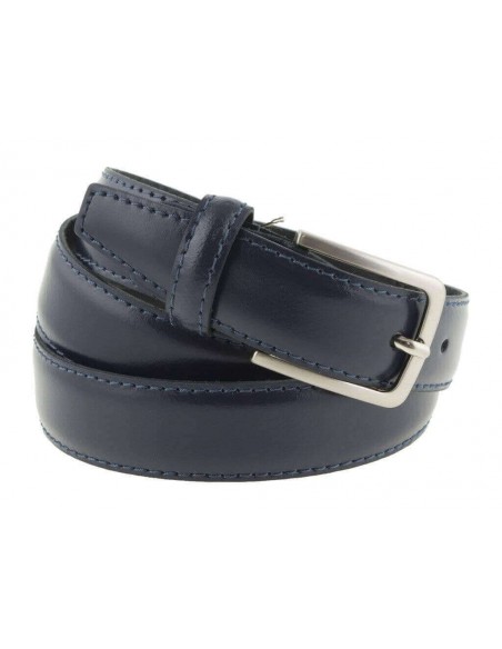 Cintura uomo in pelle blu classica elegante 3 cm artigianale