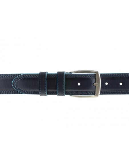 Cintura uomo stile Piquadro blu con bordo celeste