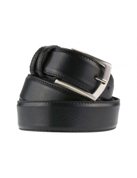 Cintura uomo elegante in pelle di vitello nera classica 3,5 cm