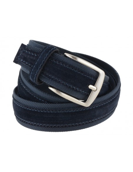 Cintura uomo tela e camoscio da 4 cm artigianale blu e blu