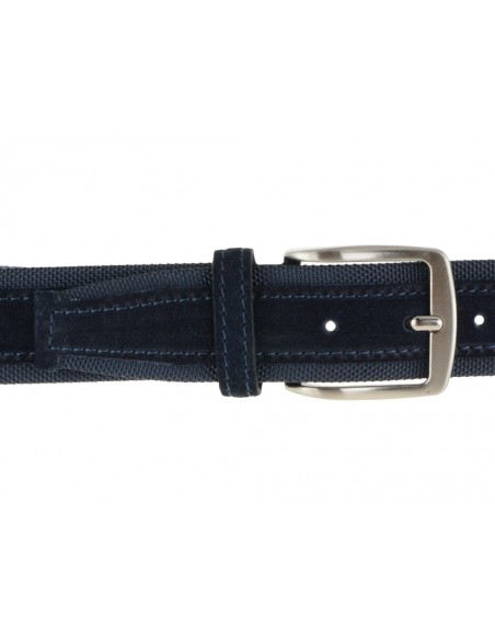 Cintura uomo tela e camoscio da 4 cm artigianale blu e blu