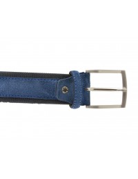 Cintura uomo tela e camoscio da 4 cm artigianale grigia e blu