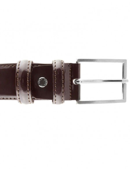 Cintura uomo in pelle di vitello spazzolato marrone 3,5 cm