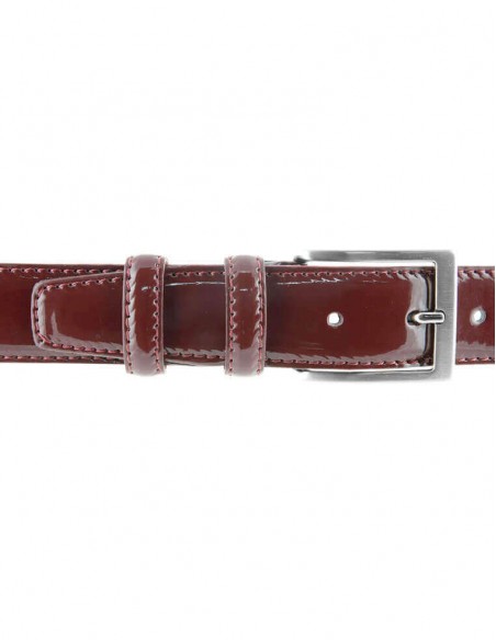 Cintura uomo in pelle di vitello spazzolato bordeaux 3,5 cm