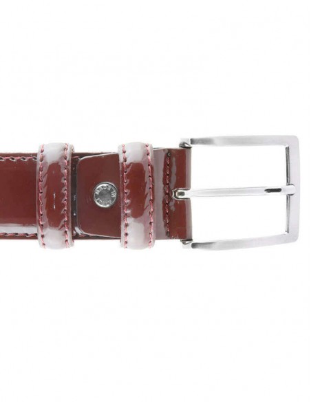 Cintura uomo in pelle di vitello spazzolato bordeaux 3,5 cm