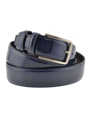 Cintura uomo in pelle di vitello spazzolato blu 3,5 cm