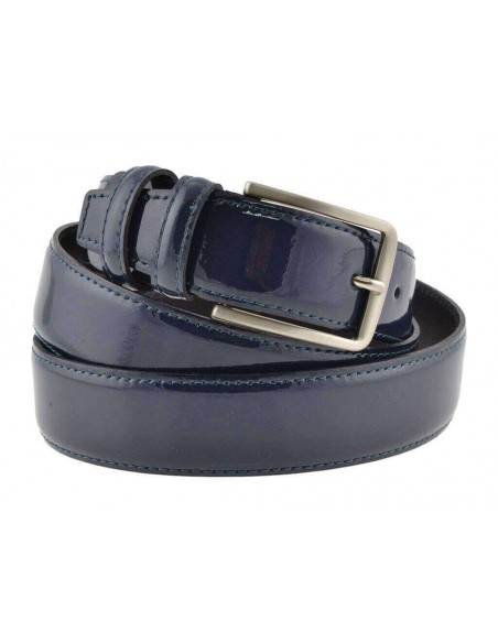 Cintura uomo in pelle di vitello spazzolato blu 3,5 cm