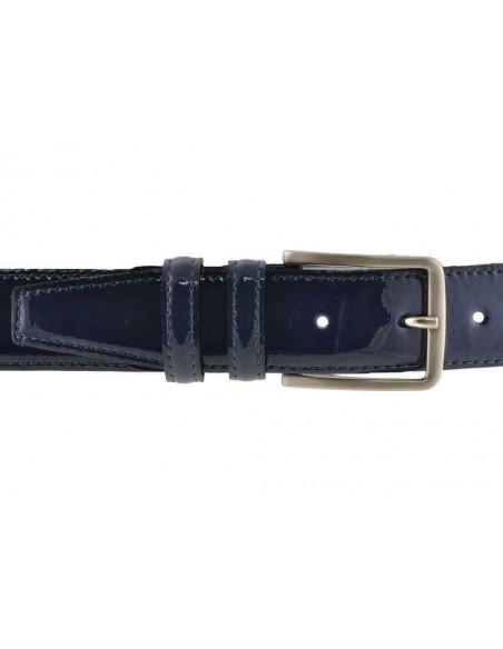 Cintura uomo in pelle di vitello spazzolato blu 3,5 cm