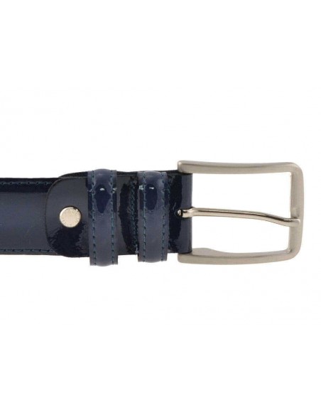 Cintura uomo in pelle di vitello spazzolato blu 3,5 cm