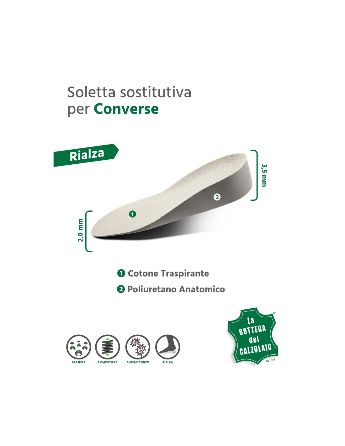 Soletta Converse sostitutiva con rialzo sul tallone da 3,5 cm