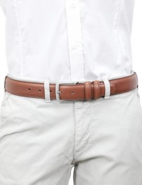 Cintura uomo elegante in pelle di vitello marrone chiaro classica 3,5 cm