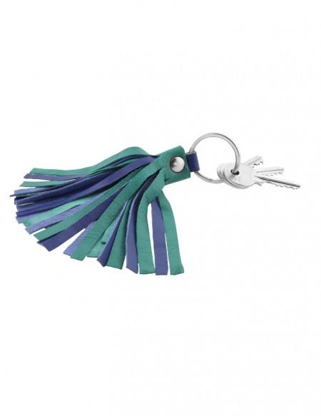 Portachiavi in pelle blu e verde