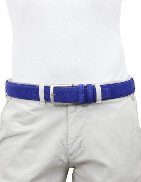 Cintura da uomo in camoscio blu elettrico artigianale