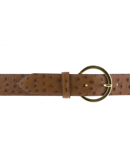 Cintura donna in pelle di struzzo marrone 3,5 cm