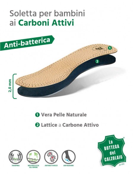 Soletta scarpa per bambini in pelle naturale e carboni attivi 2 pz